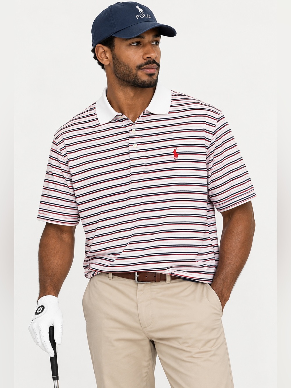 Polo Golf Ralph Lauren L Pima Cotton Striped Polo White Navy Red
